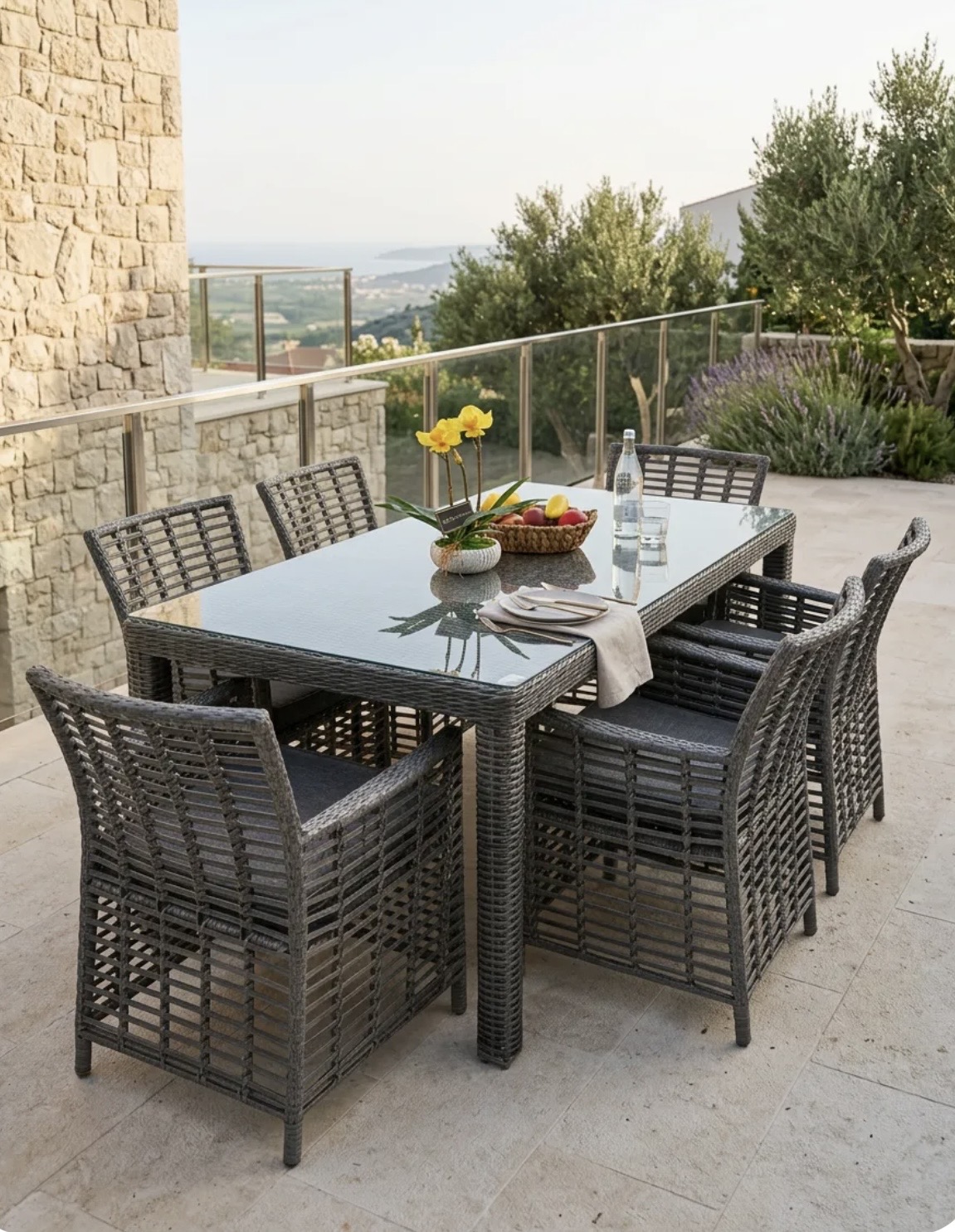 Rattan Yemek Masa Set Antrasit